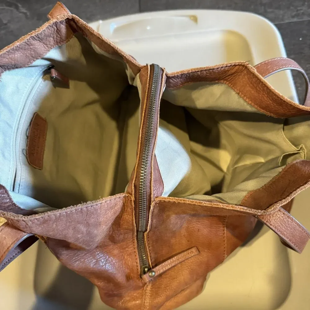 American Leather Co Liberty Shopper Tote Shoulder Bag Brown Leather Hobo